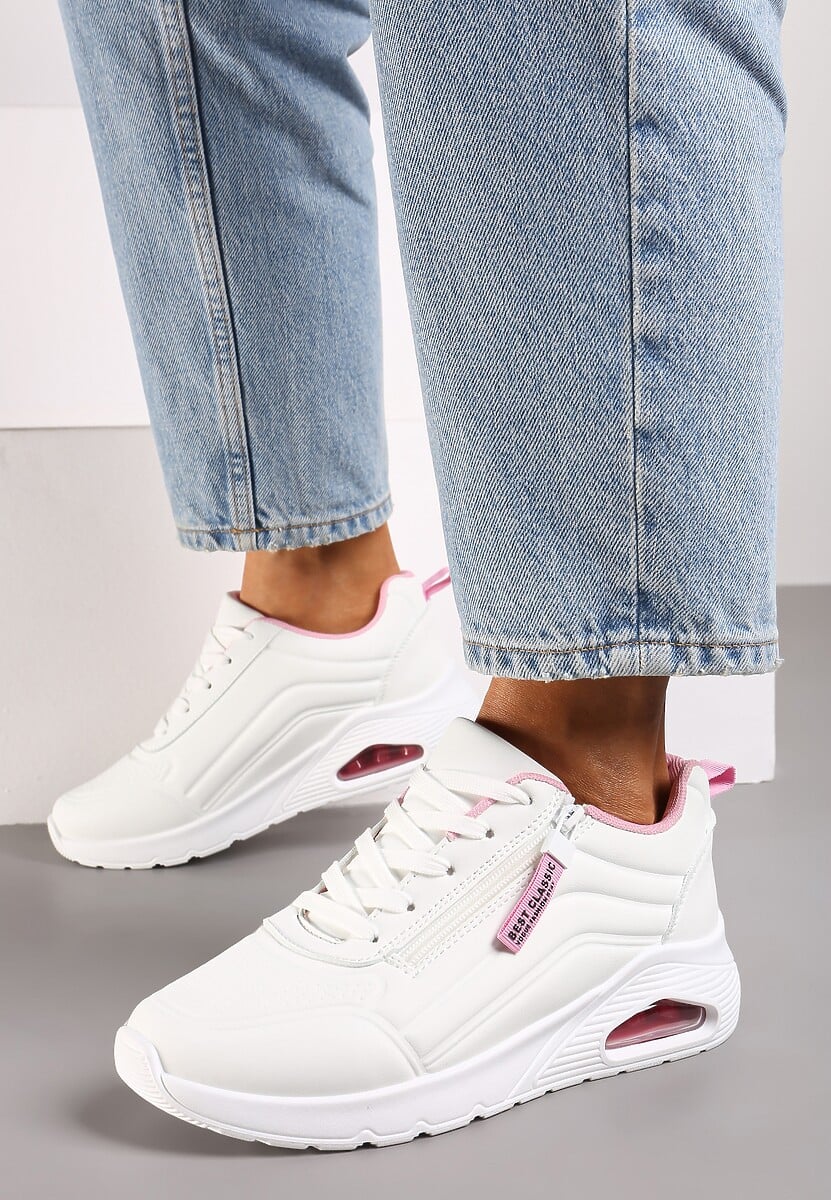 Biało-Różowe Sneakersy na Platformie z Przezroczystą Wstawką i Suwakiem z Napisami Valentinae 3
