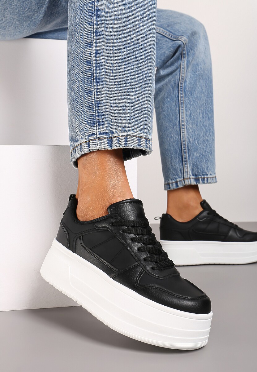 Czarne Sneakersy na Wysokiej Platformie Revanisa 2