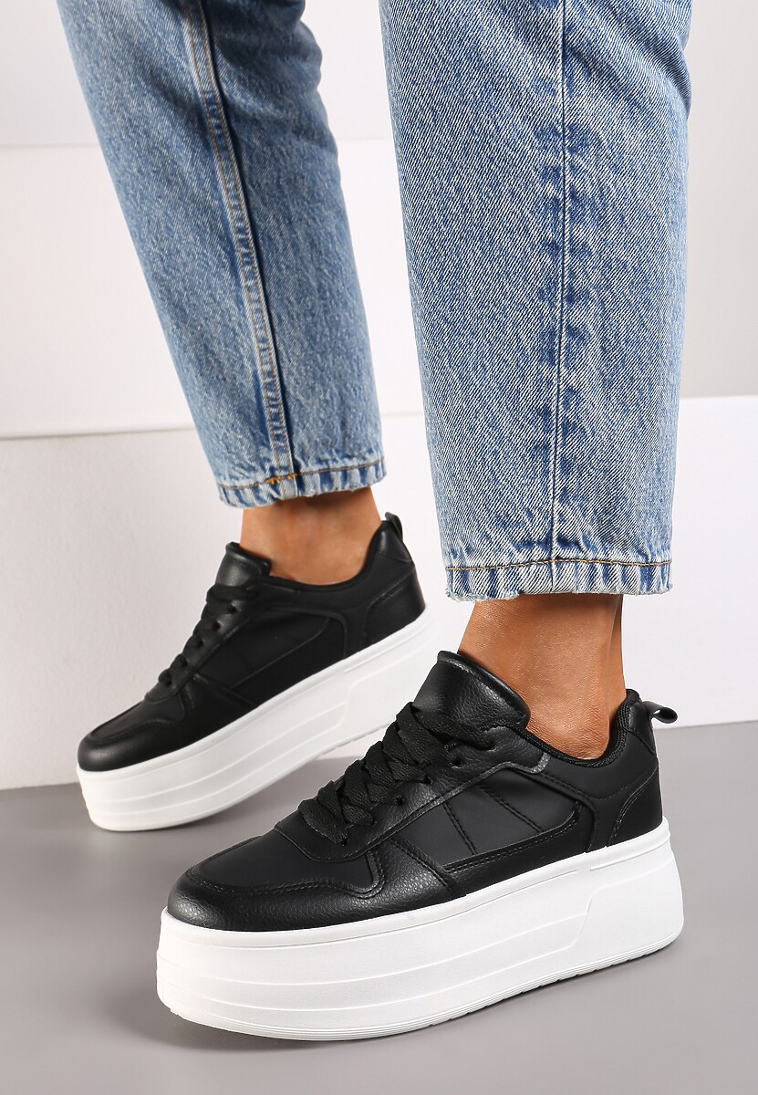 Czarne Sneakersy na Wysokiej Platformie Revanisa 3