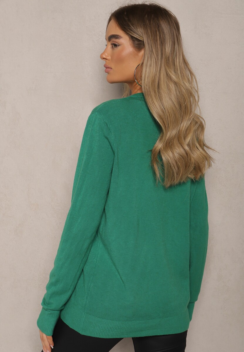 Zielony Kardigan z Dodatkiem Bawełny Ozdobiony Cyrkoniami Zapinany na Guziki Mevanine 3