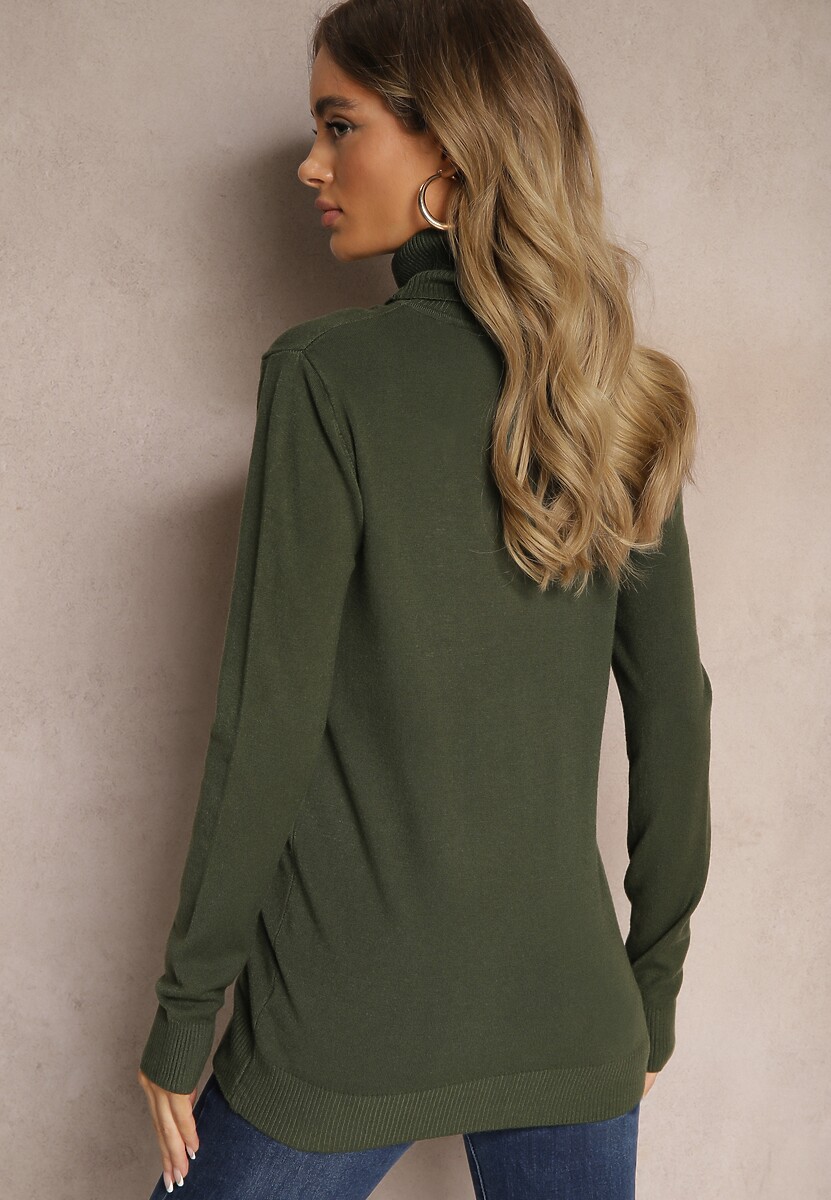 Ciemnozielony Klasyczny Golf Longsleeve z Dodatkiem Wiskozy Leriona 3