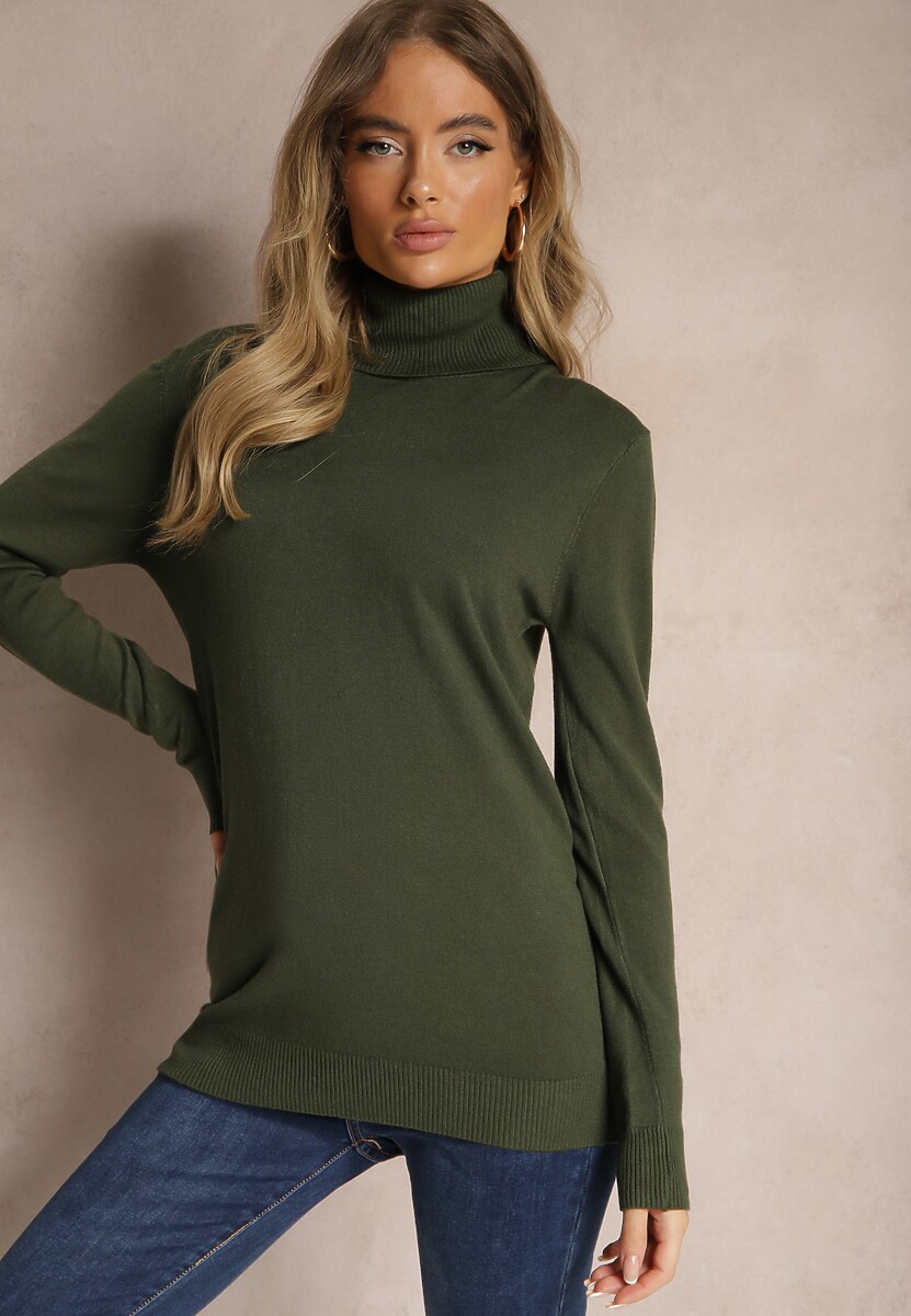 Ciemnozielony Klasyczny Golf Longsleeve z Dodatkiem Wiskozy Leriona 2