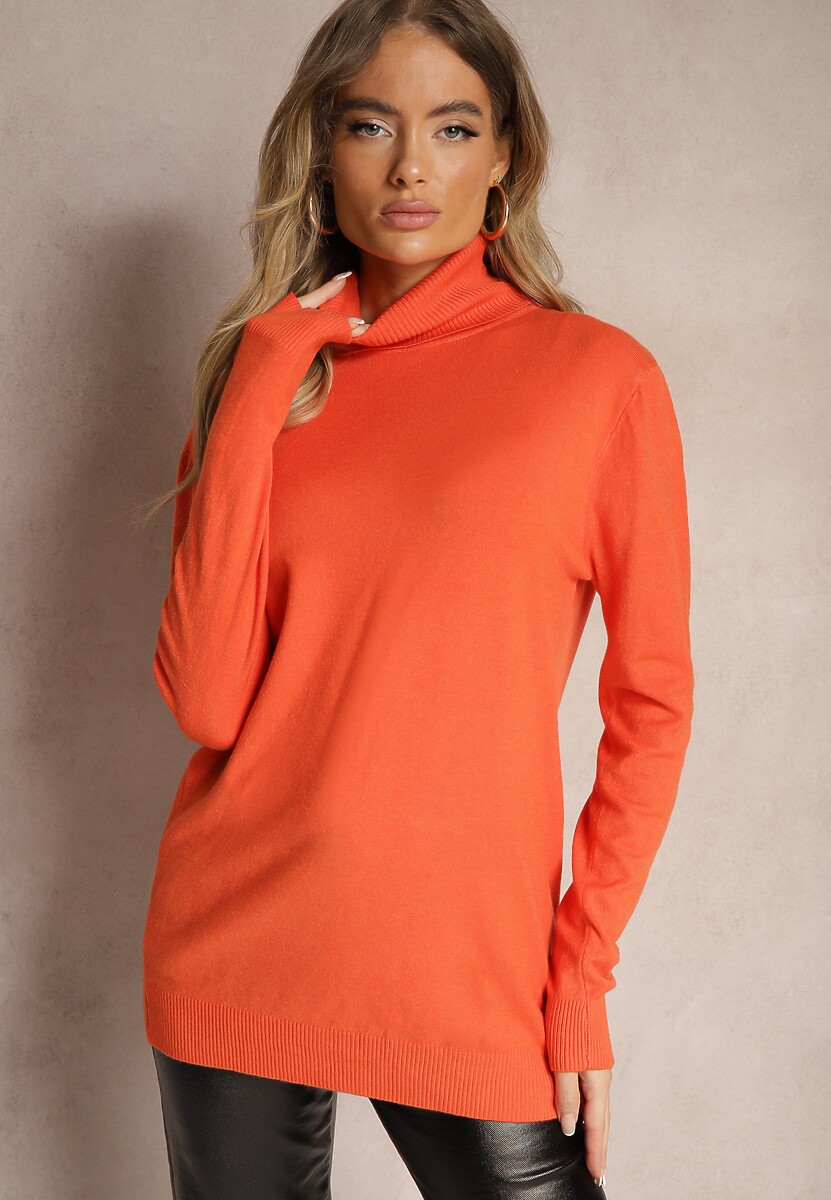 Pomarańczowy Klasyczny Golf Longsleeve z Dodatkiem Wiskozy Leriona 2