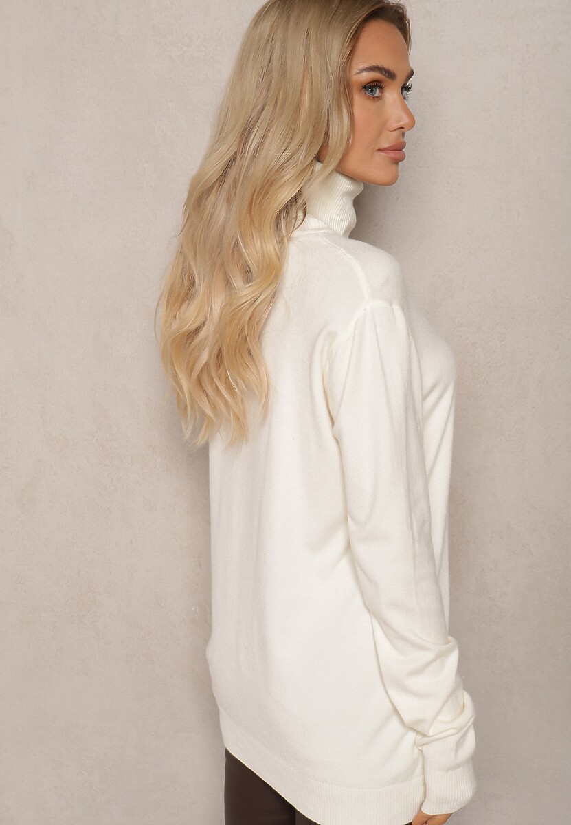 Jasnobeżowy Klasyczny Golf Longsleeve z Dodatkiem Wiskozy Leriona 3