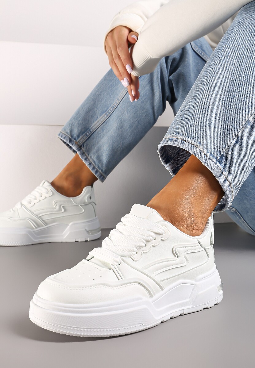 Białe Sneakersy z Przeszyciami i Grubą Podeszwą Berinela 1