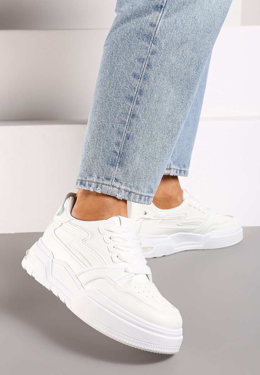 Białe Sneakersy z Przeszyciami i Grubą Podeszwą Berinela 2
