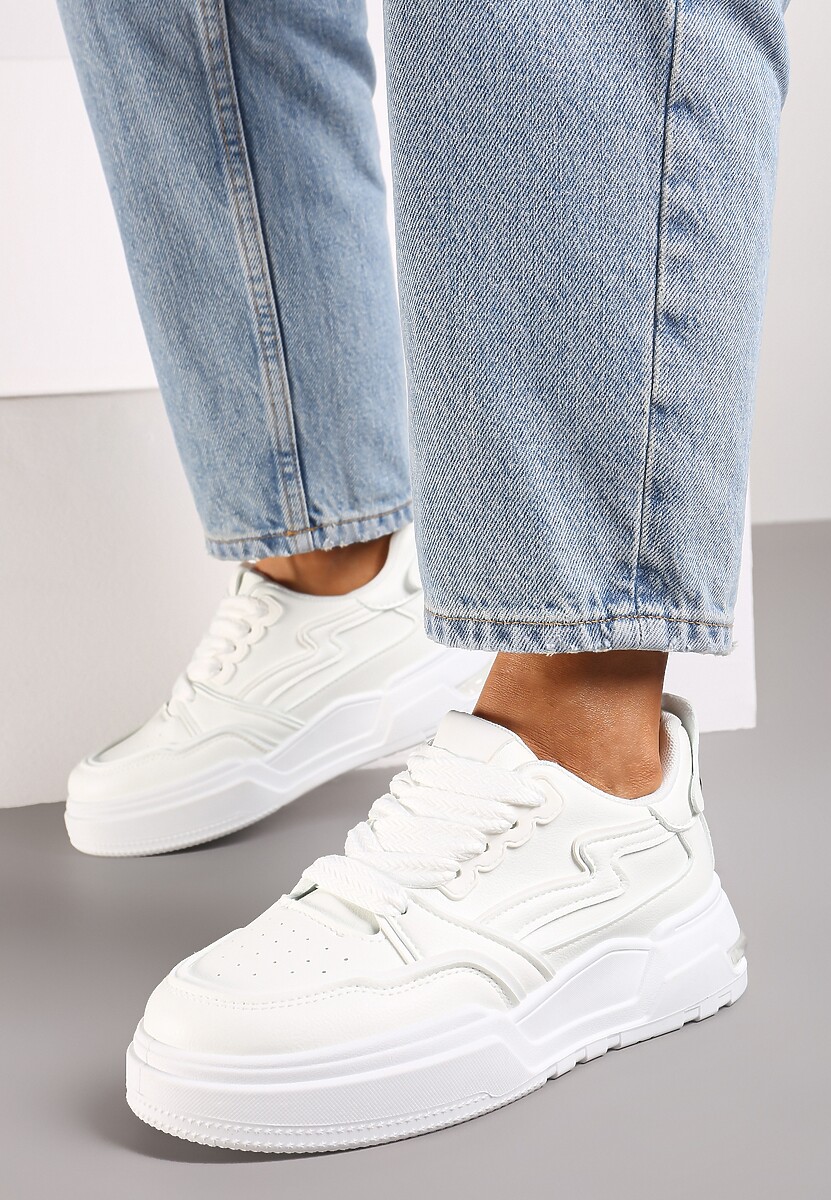 Białe Sneakersy z Przeszyciami i Grubą Podeszwą Berinela 3