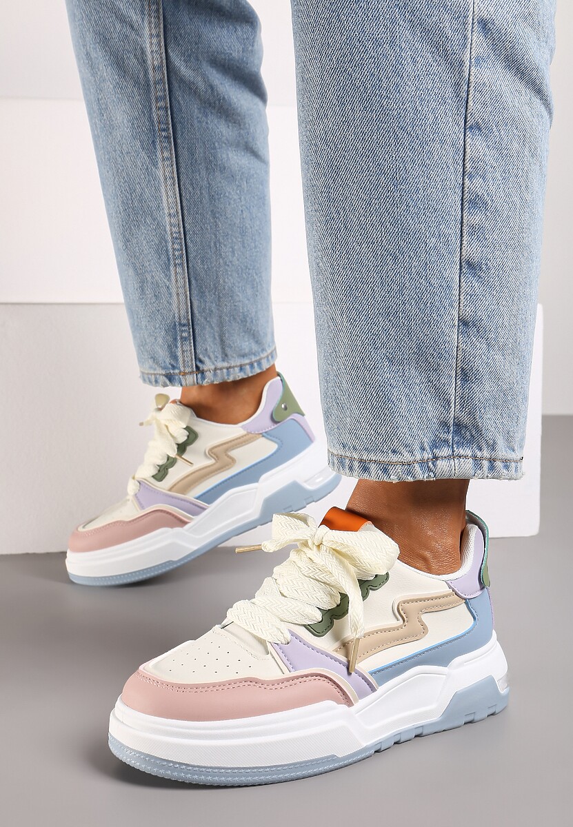 Niebiesko-Białe Sneakersy z Przeszyciami i Grubą Podeszwą Berinela 1