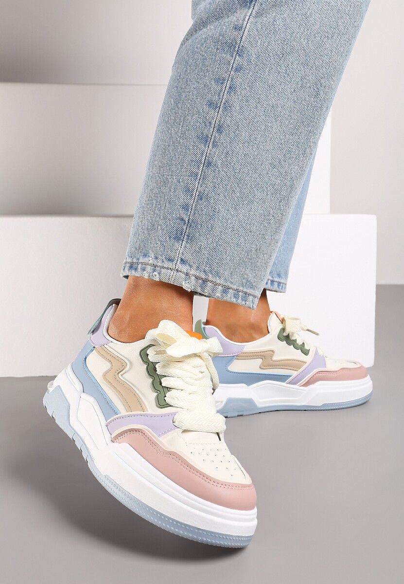 Niebiesko-Białe Sneakersy z Przeszyciami i Grubą Podeszwą Berinela 2