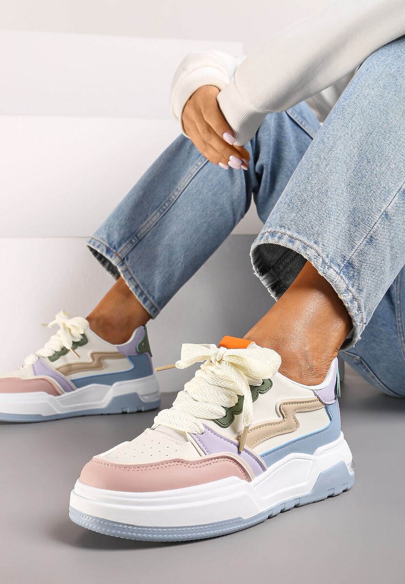 Niebiesko-Białe Sneakersy z Przeszyciami i Grubą Podeszwą Berinela 3