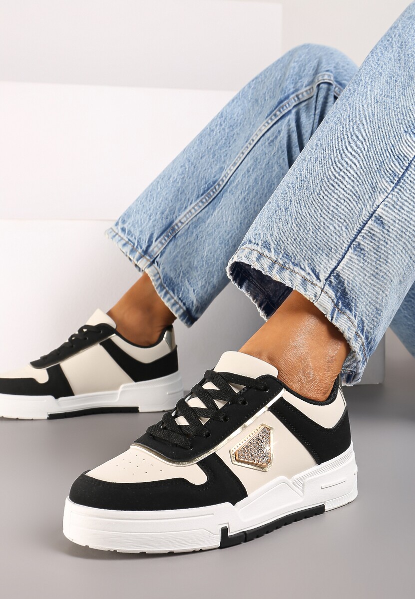 Czarne Sneakersy na Platformie z Cyrkoniową Aplikacją Rexania 2