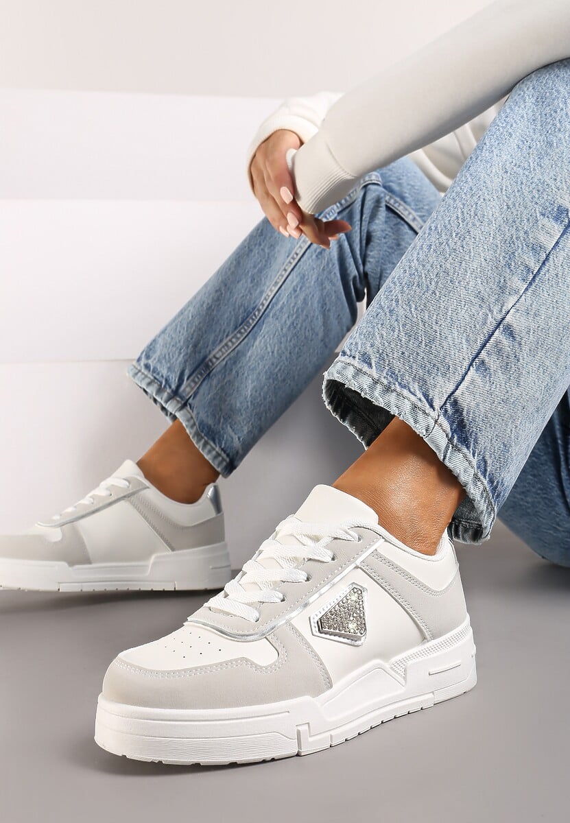 Białe Sneakersy na Platformie z Cyrkoniową Aplikacją Rexania 1