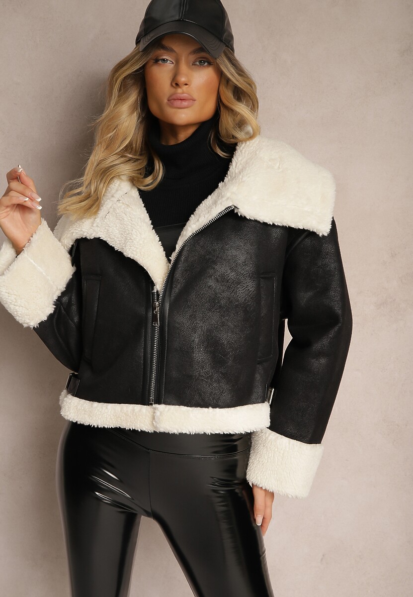 Czarna Kurtka Ramoneska Biker z Miękkim Futerkiem Arresiva 1