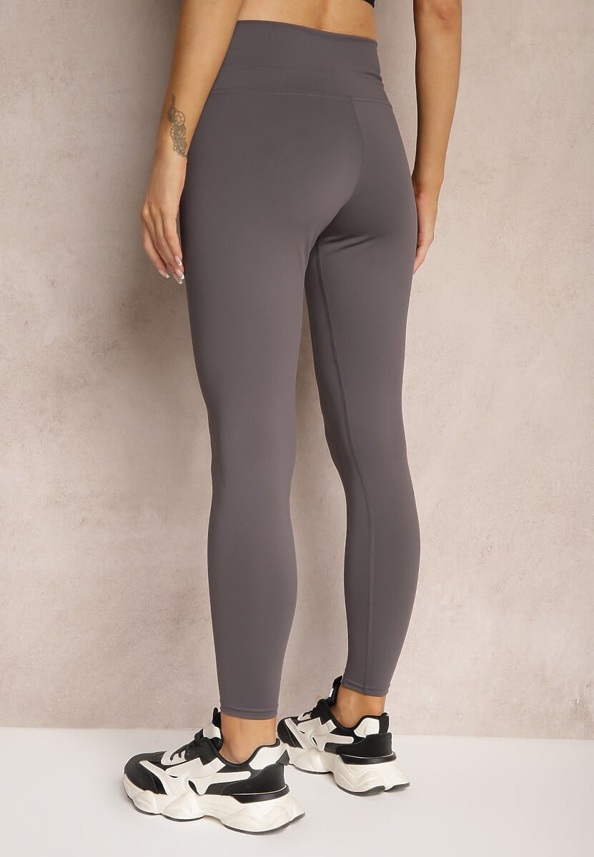 Ciemnoszare Sportowe Legginsy High Waist z Małym Ozdobnym Znaczkiem Lerilane 3