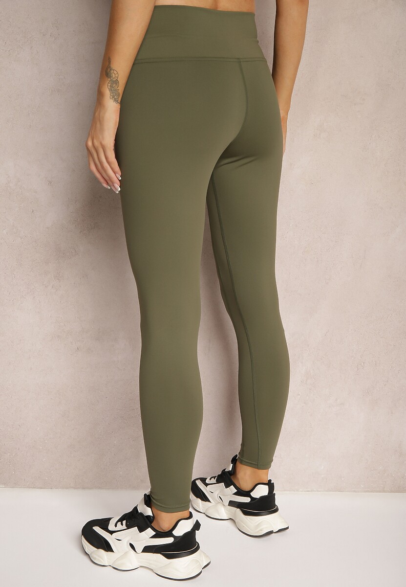 Ciemnozielone Sportowe Legginsy High Waist z Małym Ozdobnym Znaczkiem Lerilane 3
