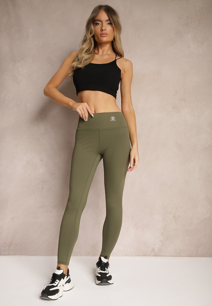 Ciemnozielone Sportowe Legginsy High Waist z Małym Ozdobnym Znaczkiem Lerilane 2