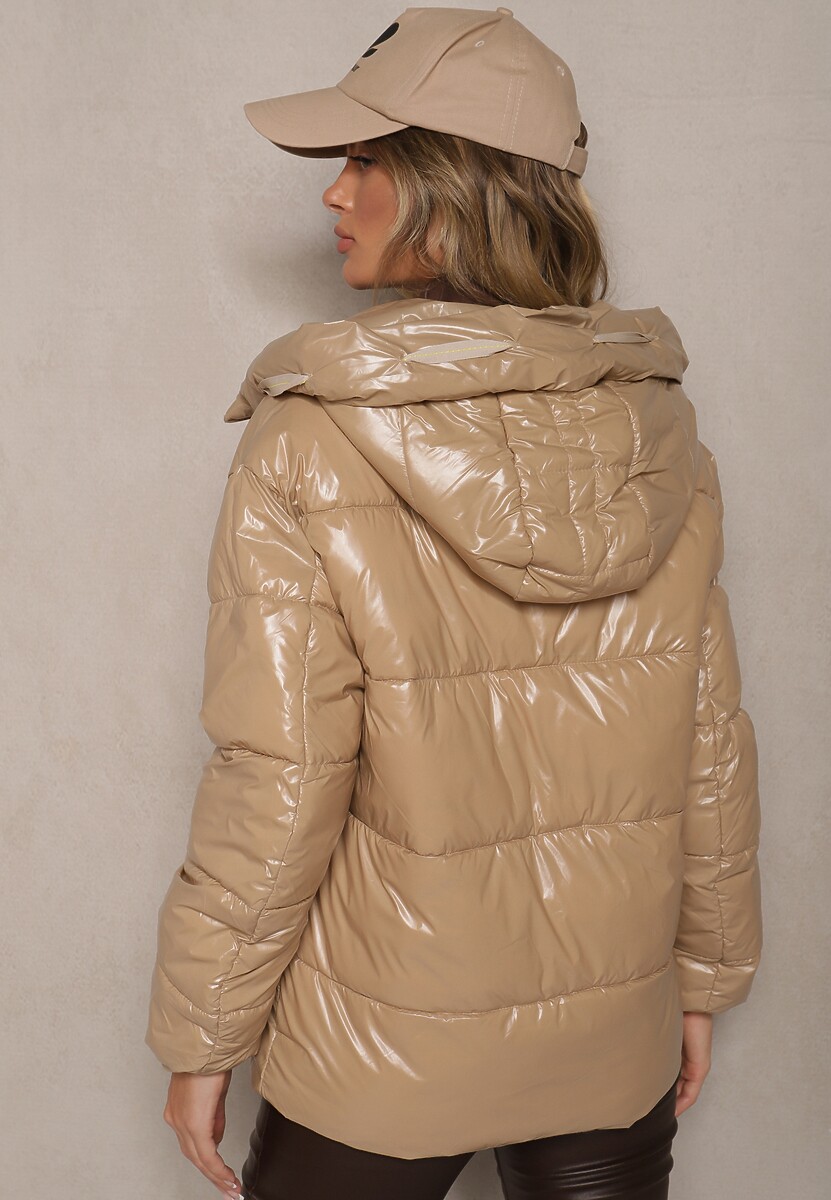 Beżowa Kurtka Pikowana Ozdobiona Połyskiem Arkolla 3