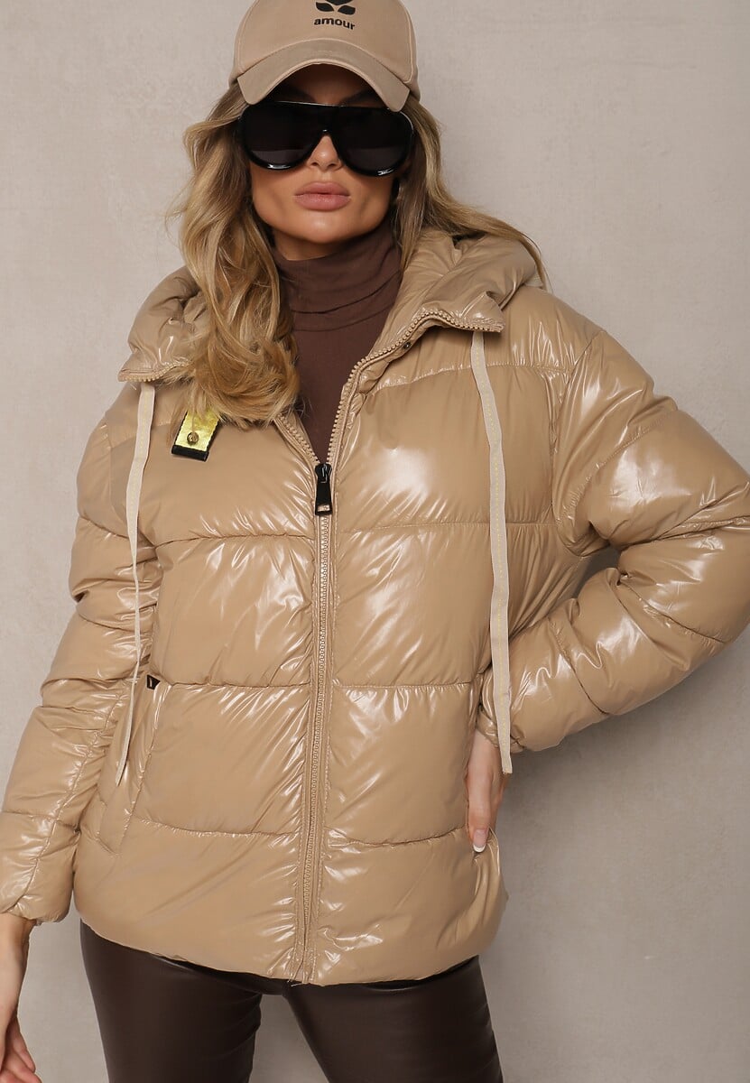 Beżowa Kurtka Pikowana Ozdobiona Połyskiem Arkolla 1