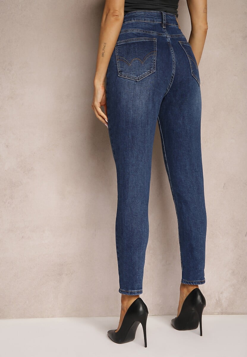 Niebieskie Jeansy z Bawełny Skinny High Waist Hazteria 3