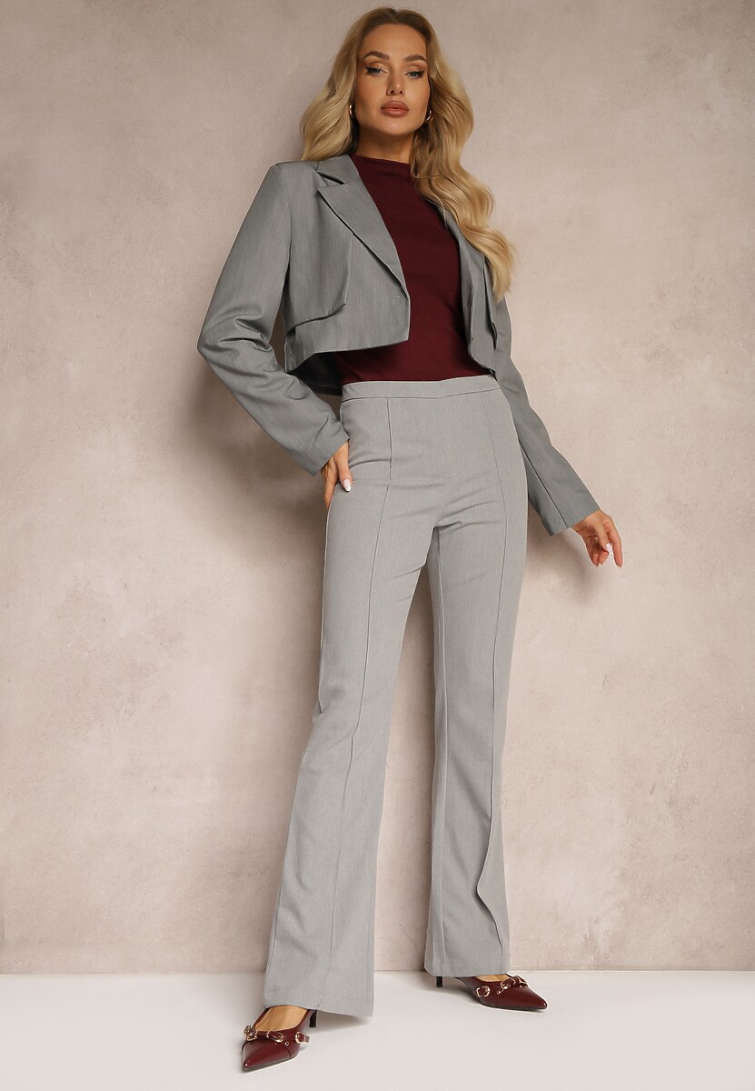 Jasnoszare Garniturowe Spodnie High Waist Dzwony Irithaela 2