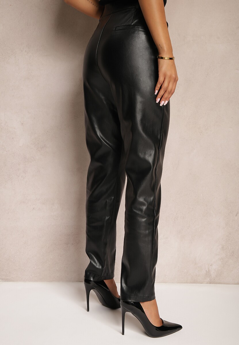 Czarne Spodnie o Kroju Slim High Waist z Imitacji Skóry Iritharia 3