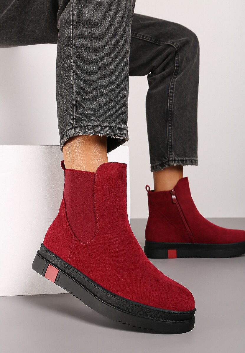 Bordowe Botki Typu Sztyblety z Kolorową Wstawką w Podeszwie Teralise 1
