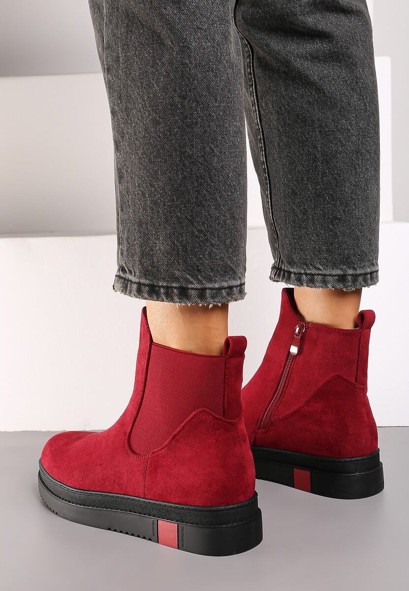 Bordowe Botki Typu Sztyblety z Kolorową Wstawką w Podeszwie Teralise 3