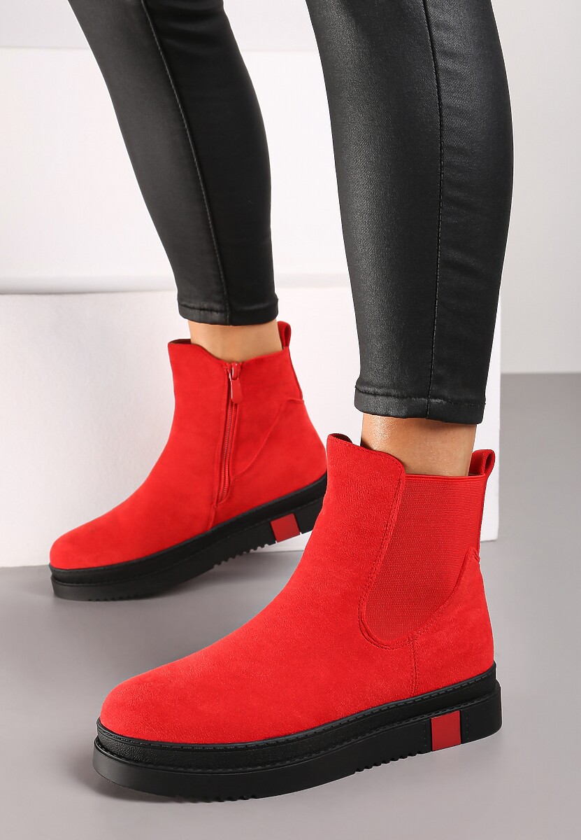 Czerwone Botki Typu Sztyblety z Kolorową Wstawką w Podeszwie Teralise 2