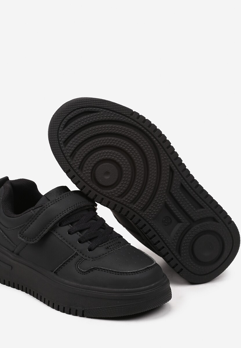 Czarne Buty Sportowe na Niskiej Platformie z Tłoczeniami Zapinane na Rzep Oilissa 3