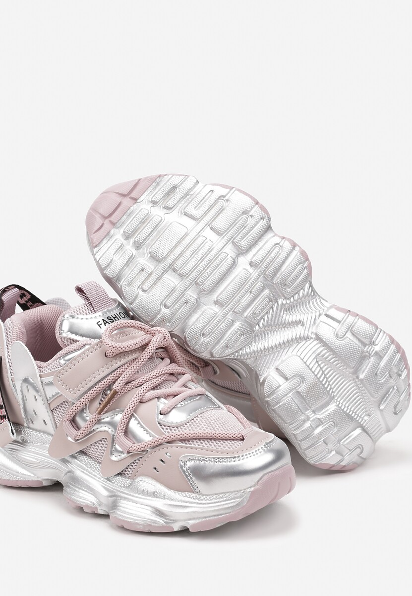 Różowe Buty Sportowe na Rzep z Metalicznymi Wstawkami na Grubej Podeszwie Lessiana 3