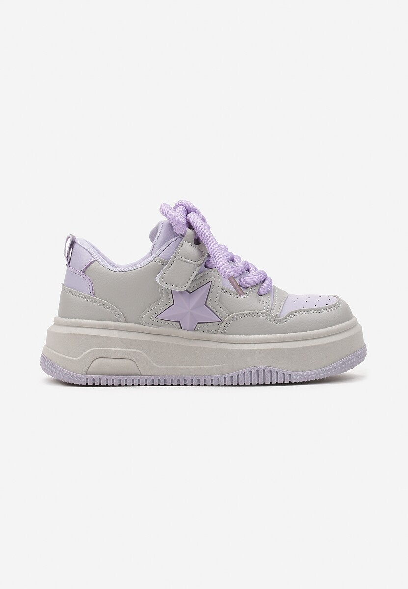 Szaro-Fioletowe Buty Sportowe Sneakersy na Niskiej Platformie z Aplikacją w Kształcie Gwiazdy Eravani 1