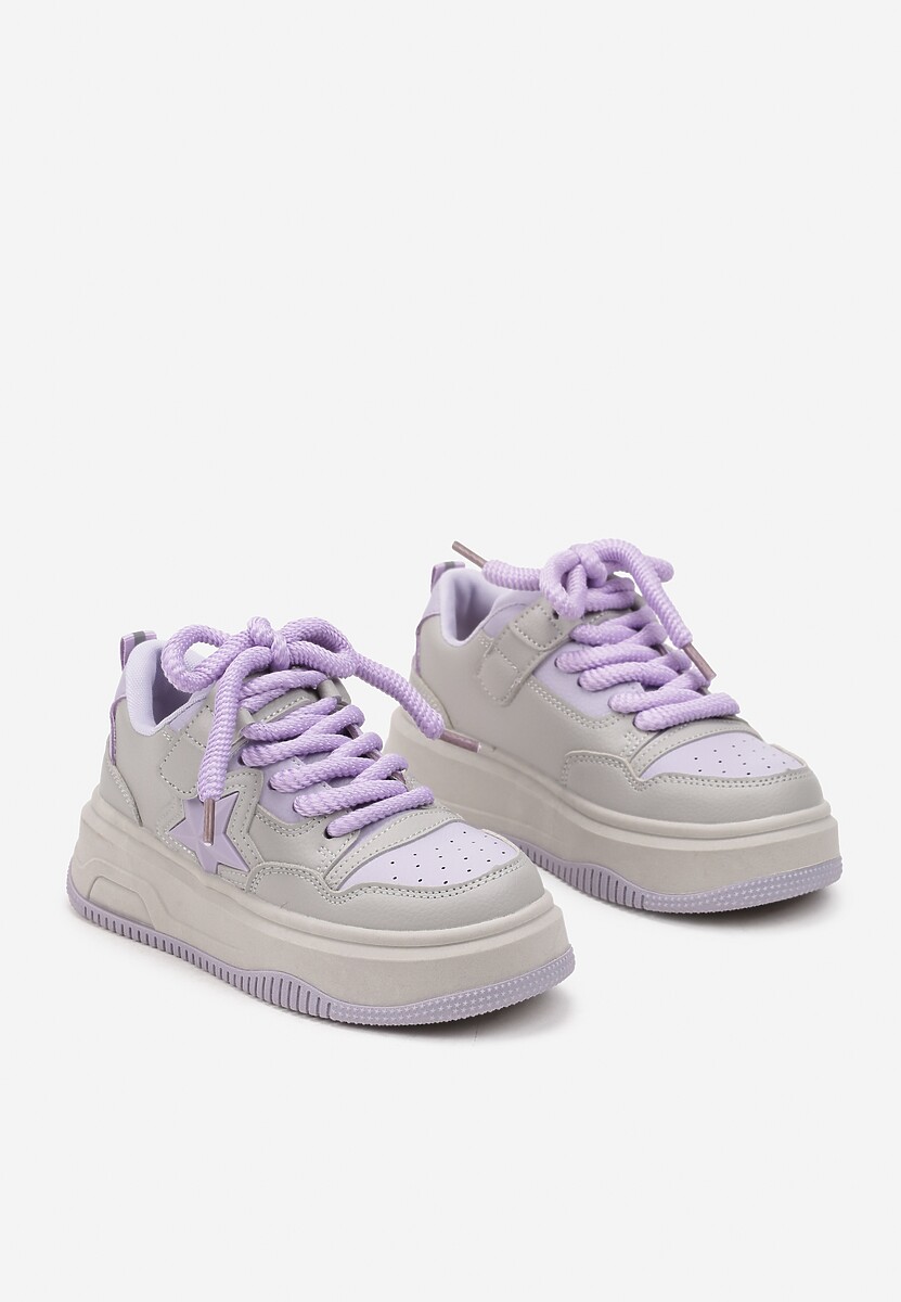 Szaro-Fioletowe Buty Sportowe Sneakersy na Niskiej Platformie z Aplikacją w Kształcie Gwiazdy Eravani 2