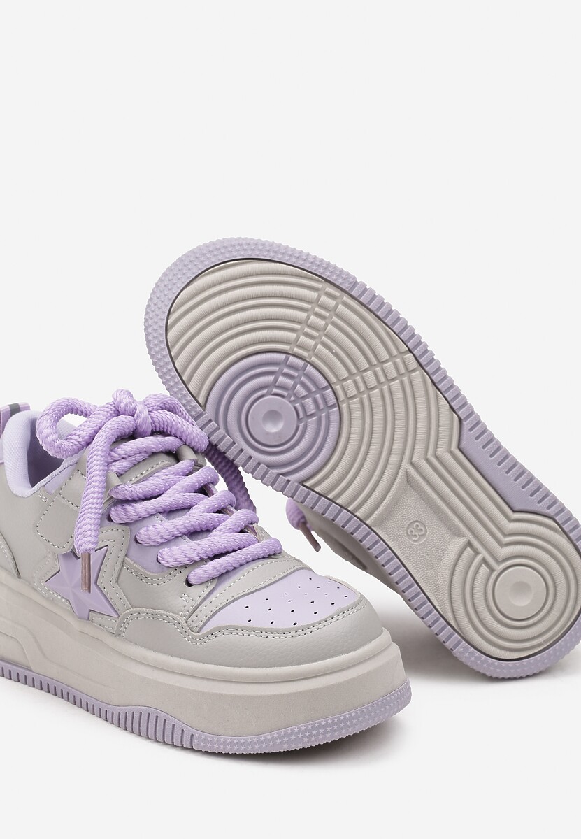 Szaro-Fioletowe Buty Sportowe Sneakersy na Niskiej Platformie z Aplikacją w Kształcie Gwiazdy Eravani 3
