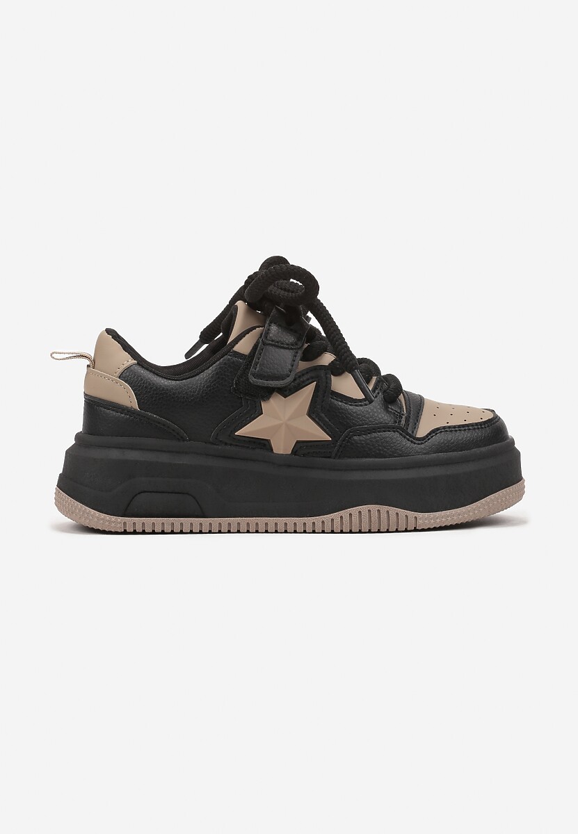 Czarne Buty Sportowe Sneakersy na Niskiej Platformie z Aplikacją w Kształcie Gwiazdy Eravani 1