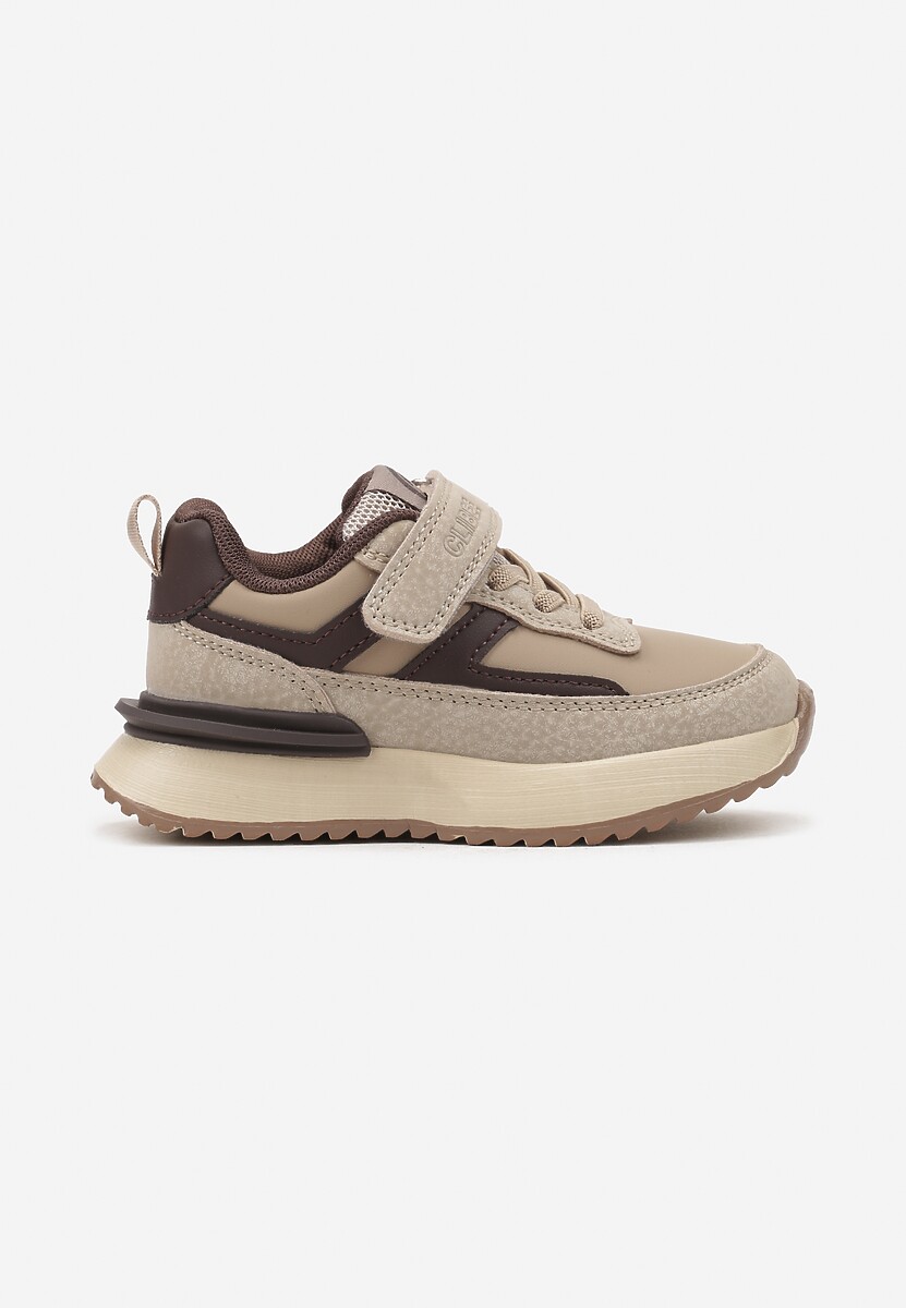 Ciemnobeżowe Buty Sportowe Sneakersy na Płaskiej Podeszwie z Ozdobnymi Paskami Avonira 1