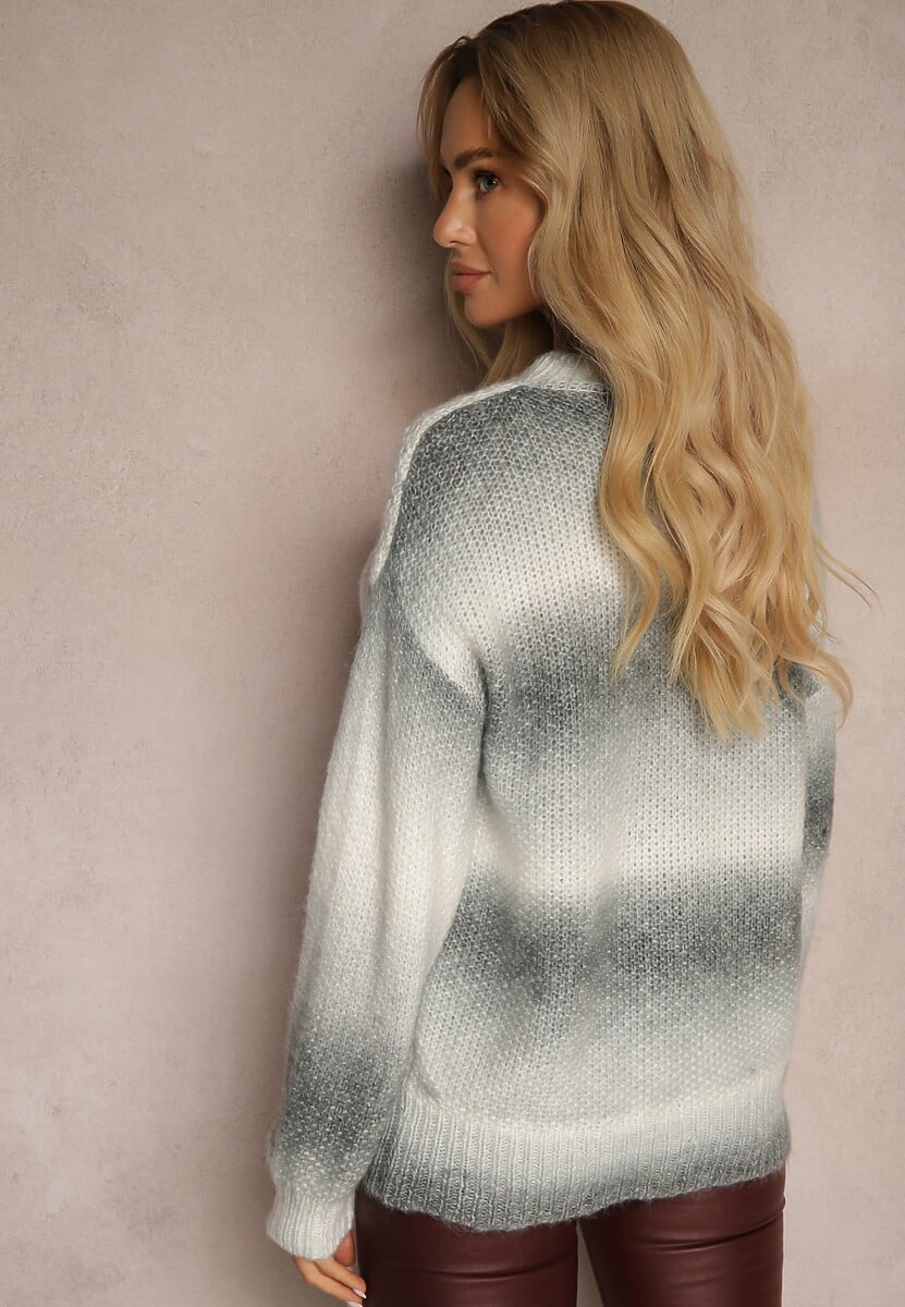 Szary Casualowy Sweter Ombre o Delikantym Splocie Ansaria 3