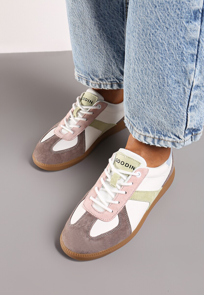 Brązowo-Białe Sneakersy ze Skóry Naturalnej na Płaskiej Podeszwie z Ozdobnymi Przeszyciami Verima 3