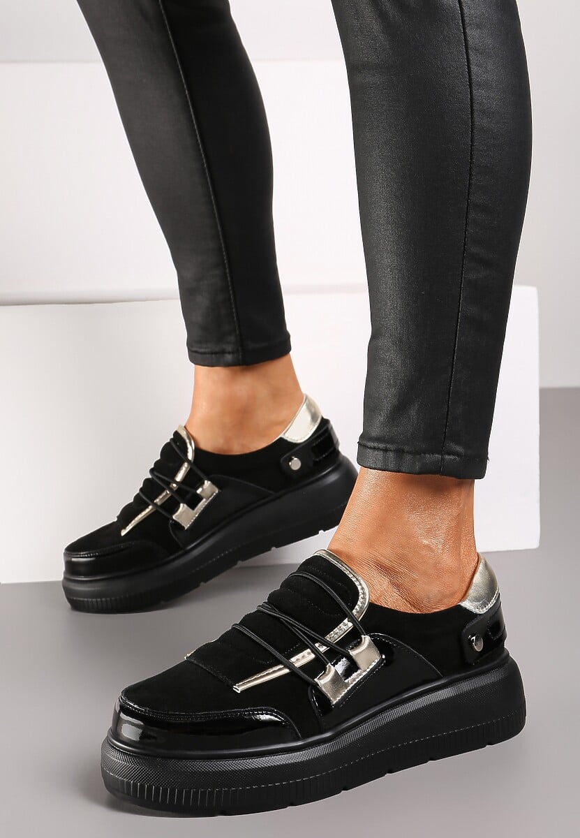 Czarne Sneakersy ze Skóry Naturalnej na Platformie z Metalicznymi Ozdobami Verain 2