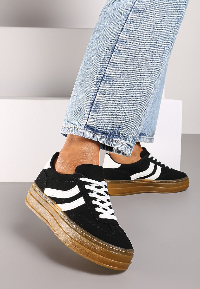 Czarne Sneakersy na Grubszej Podeszwie z Przeszyciami Erisosa 2