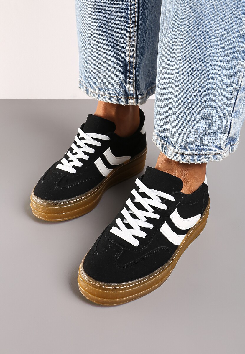 Czarne Sneakersy na Grubszej Podeszwie z Przeszyciami Erisosa 3