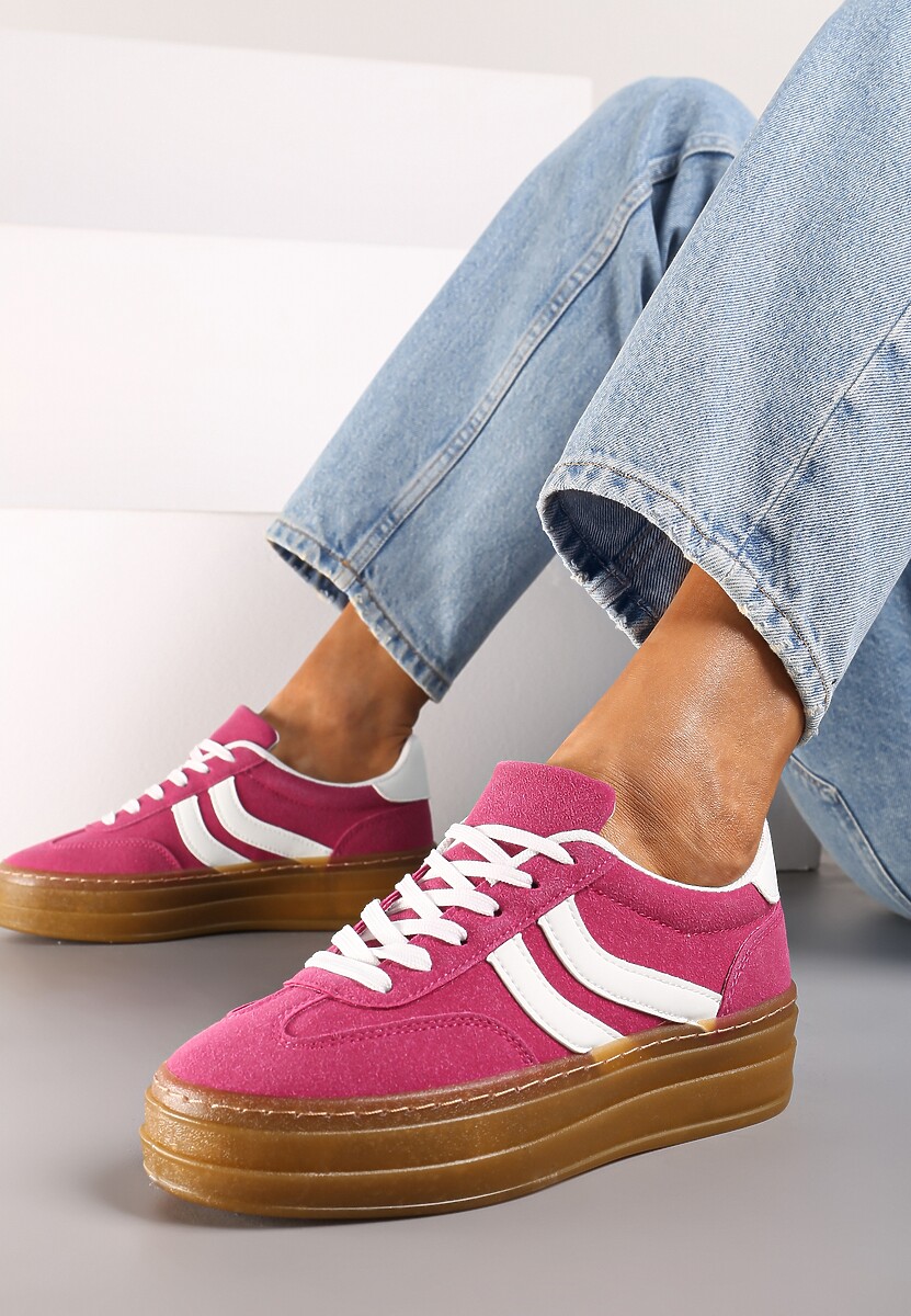 Fuksjowe Sneakersy na Grubszej Podeszwie z Przeszyciami Erisosa 2