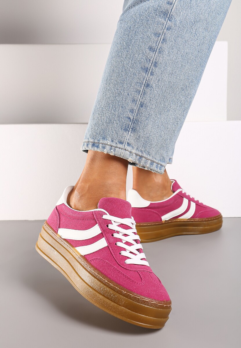 Fuksjowe Sneakersy na Grubszej Podeszwie z Przeszyciami Erisosa 3