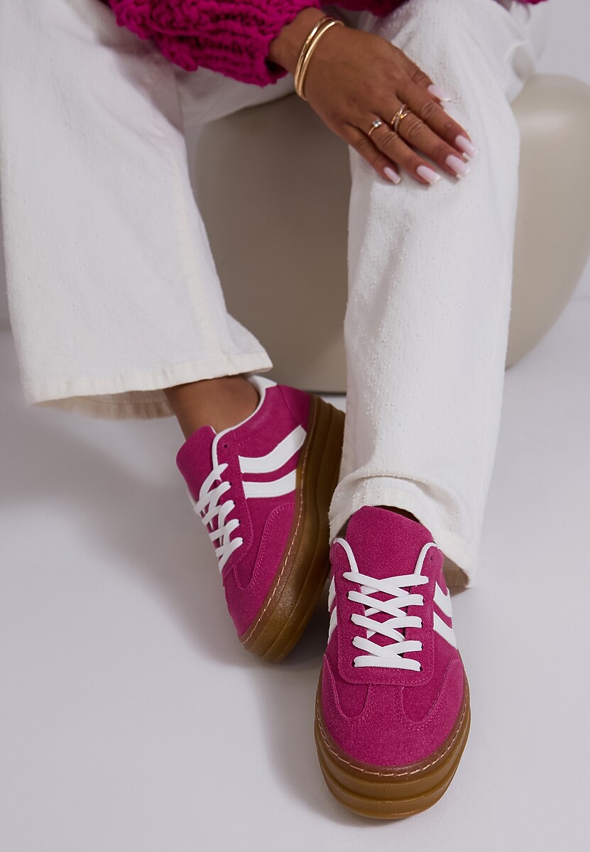Fuksjowe Sneakersy na Grubszej Podeszwie z Przeszyciami Erisosa 1
