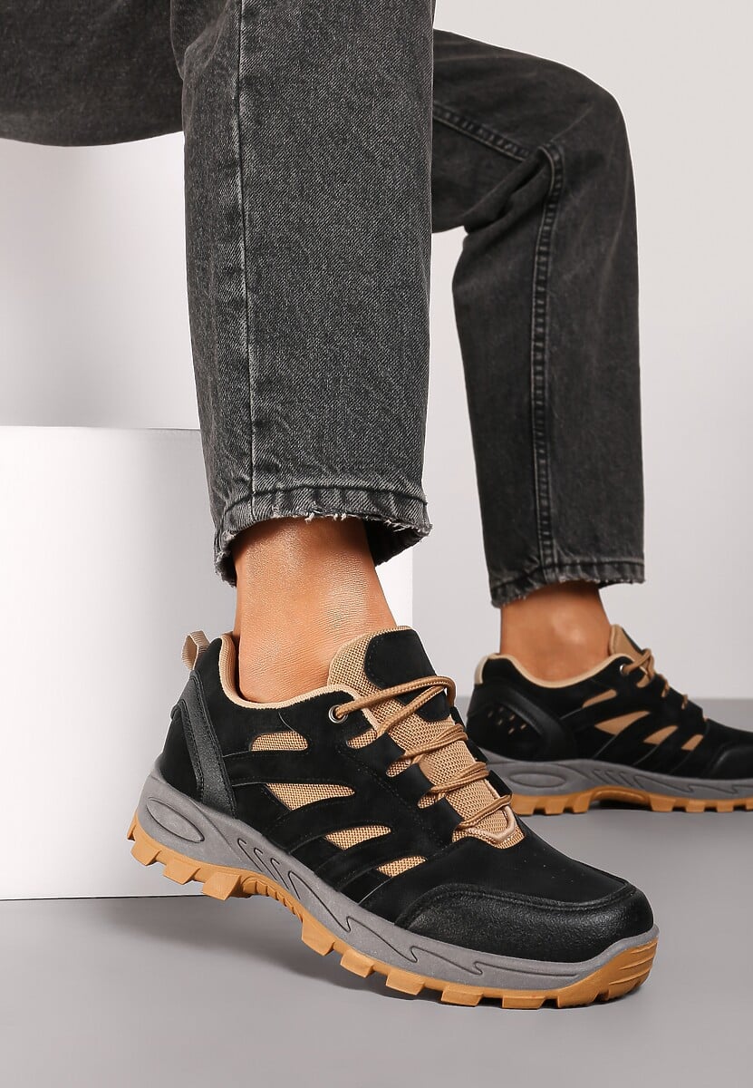 Czarne Trekkingowe Buty Sportowe Sneakersy z Kontrastowymi Przeszyciami Zailese 1