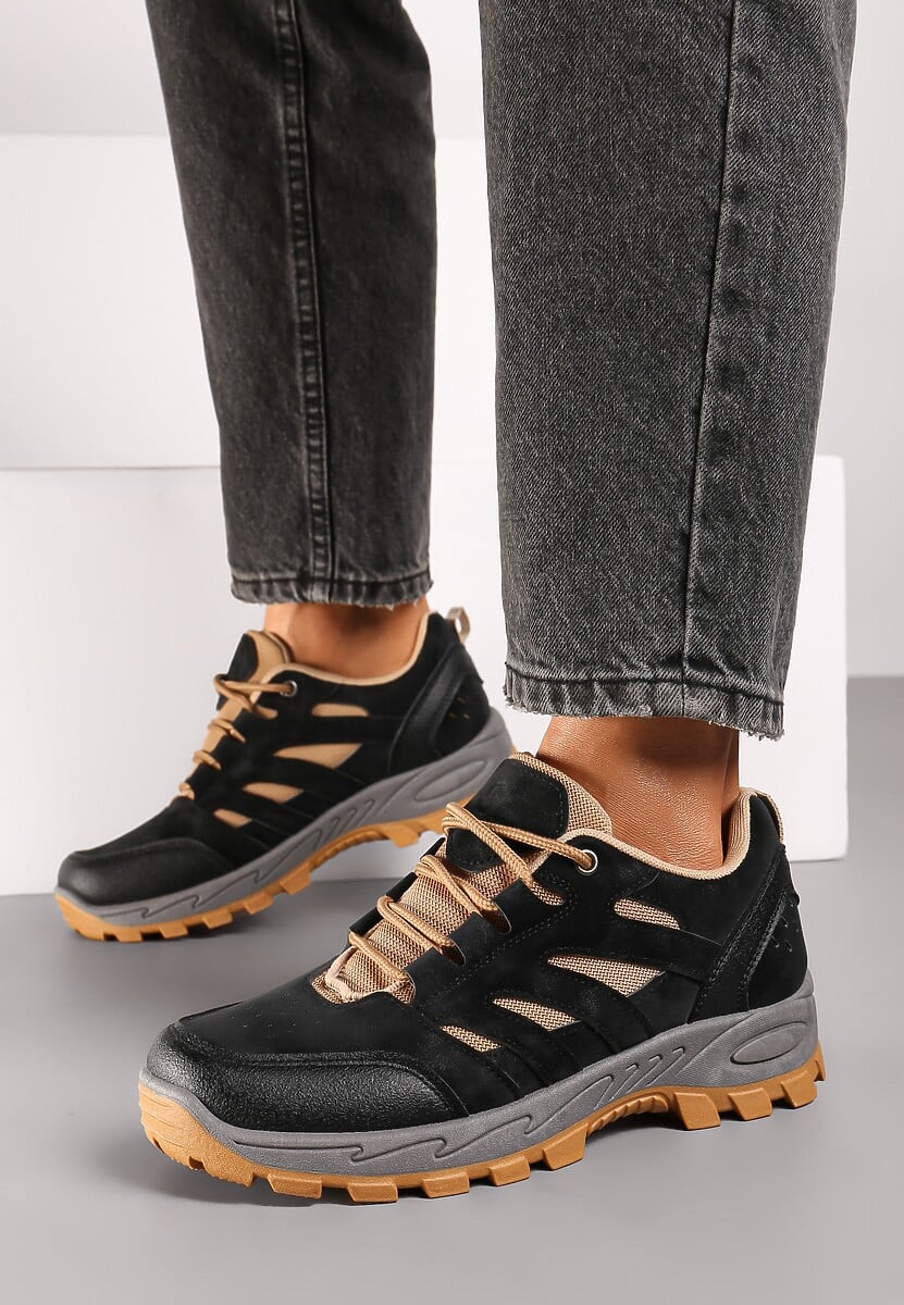 Czarne Trekkingowe Buty Sportowe Sneakersy z Kontrastowymi Przeszyciami Zailese 2