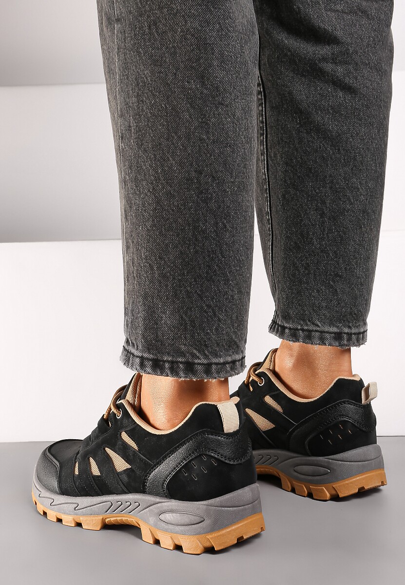Czarne Trekkingowe Buty Sportowe Sneakersy z Kontrastowymi Przeszyciami Zailese 3