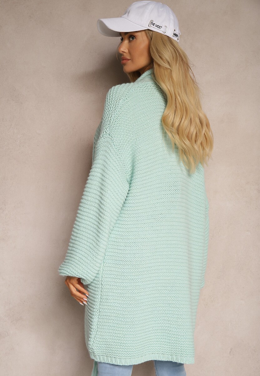 Miętowy Kardigan Niezapinany z Warkoczowym Splotem Lotissa 3