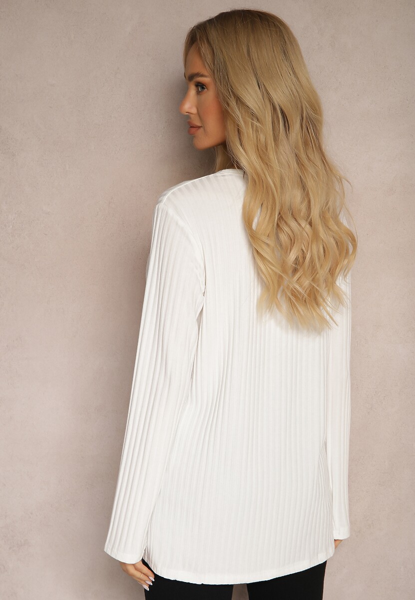 Biała Bluzka Longsleeve z Prążkowanego Materiału Gigitha 3