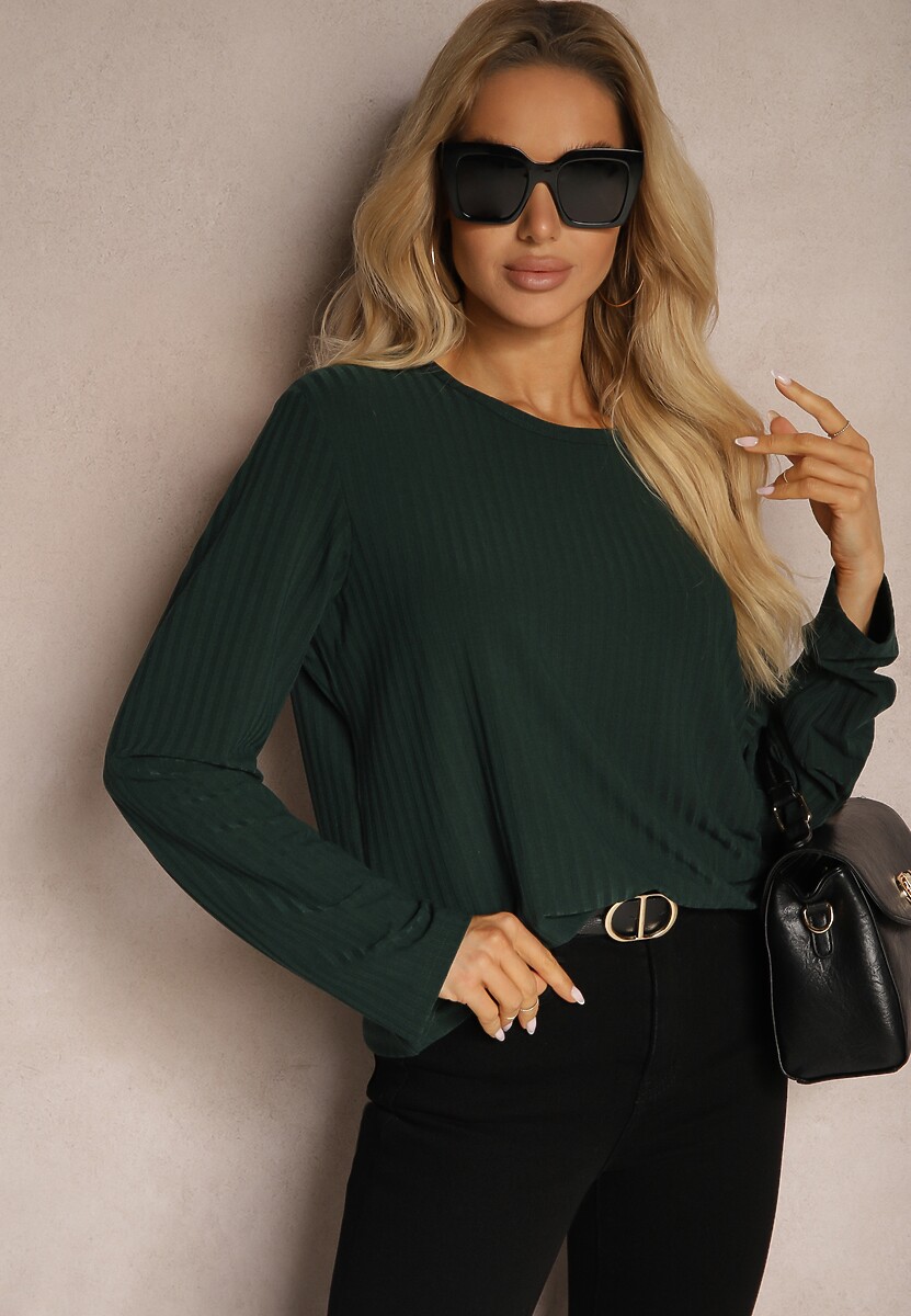 Ciemnozielona Bluzka Longsleeve z Prążkowanego Materiału Gigitha 2
