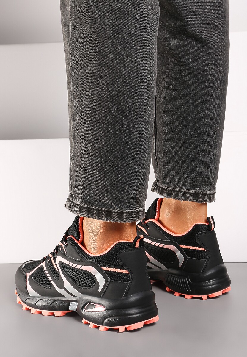 Czarno-Różowe Buty Sportowe Sneakersy na Płaskiej Podeszwie ze Sznurowaniem i Geometrycznym Wzorem Raivi 3